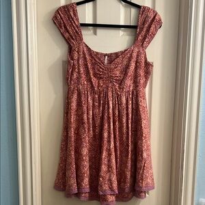 Free People Dress Tabitha Mini Pink Babydoll Floral Boho Beachy